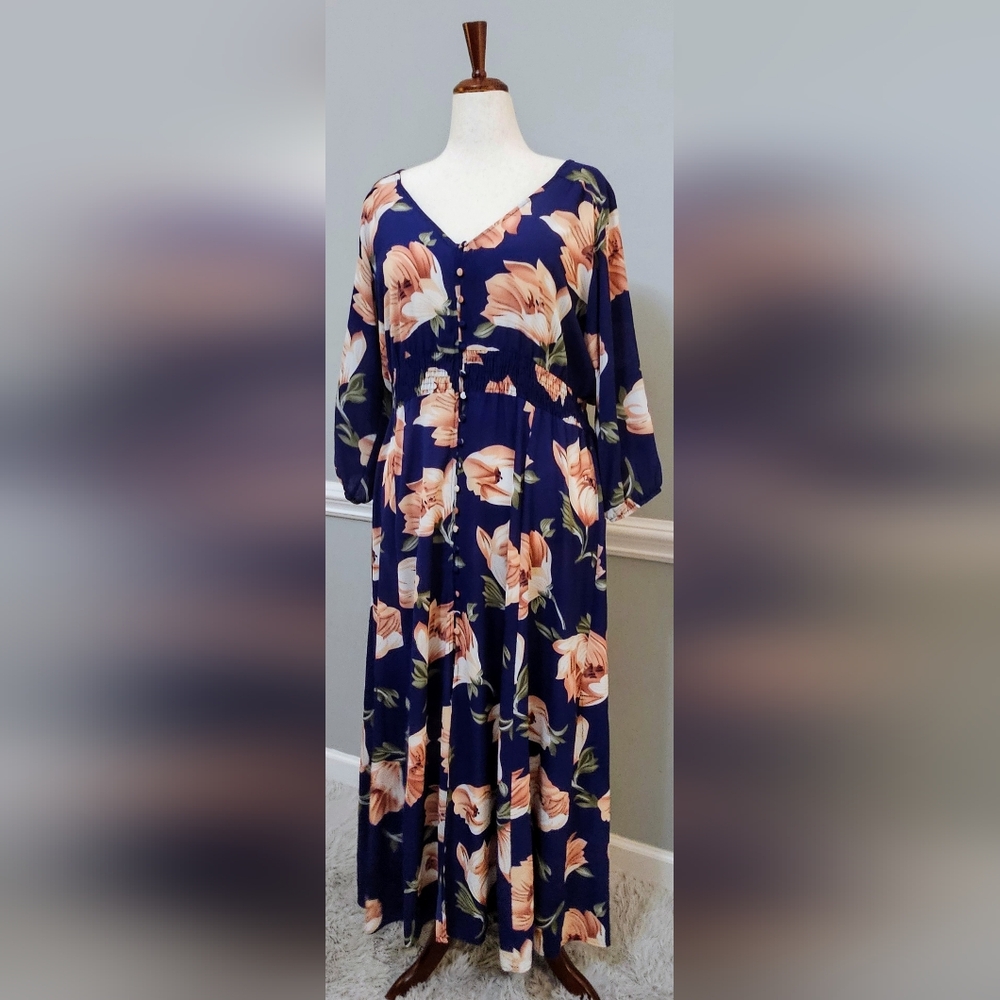 Always Indigo Floral Maxi Dress - Picture 1 of 3